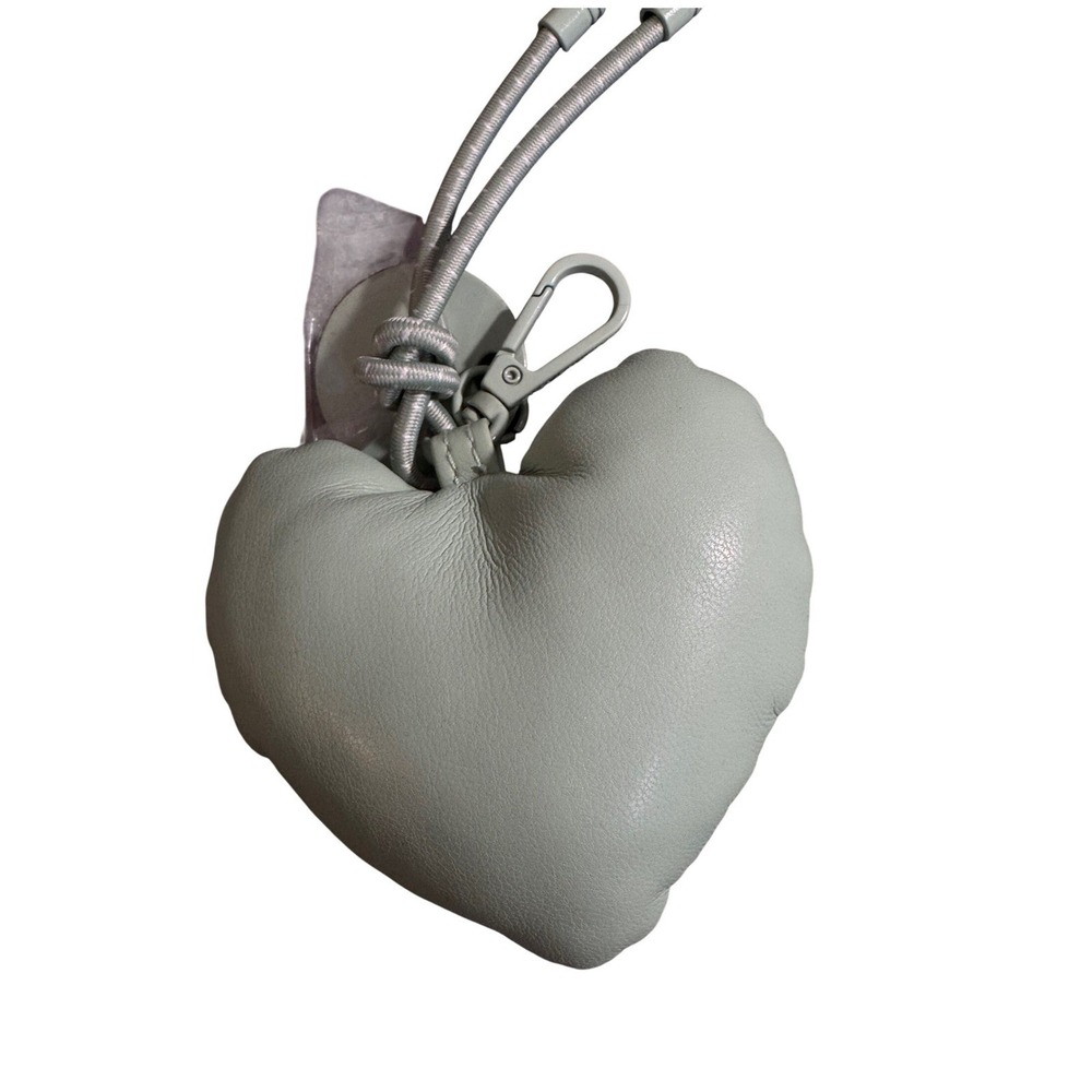 Steve Madden Heart Bag Charm Puffy Faux Leather Sage Green Keychain Accessory - Picture 3 of 4